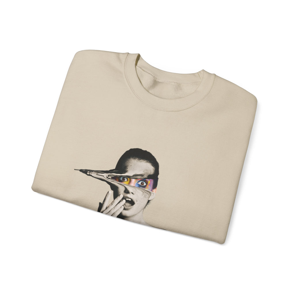 Surreal Woman Face Art Sweatshirt | Unisex Abstract Eye Graphic Tee | Modern Statement Shirt