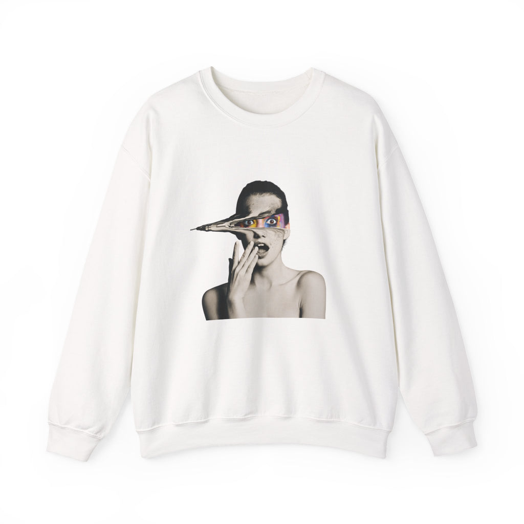 Surreal Woman Face Art Sweatshirt | Unisex Abstract Eye Graphic Tee | Modern Statement Shirt