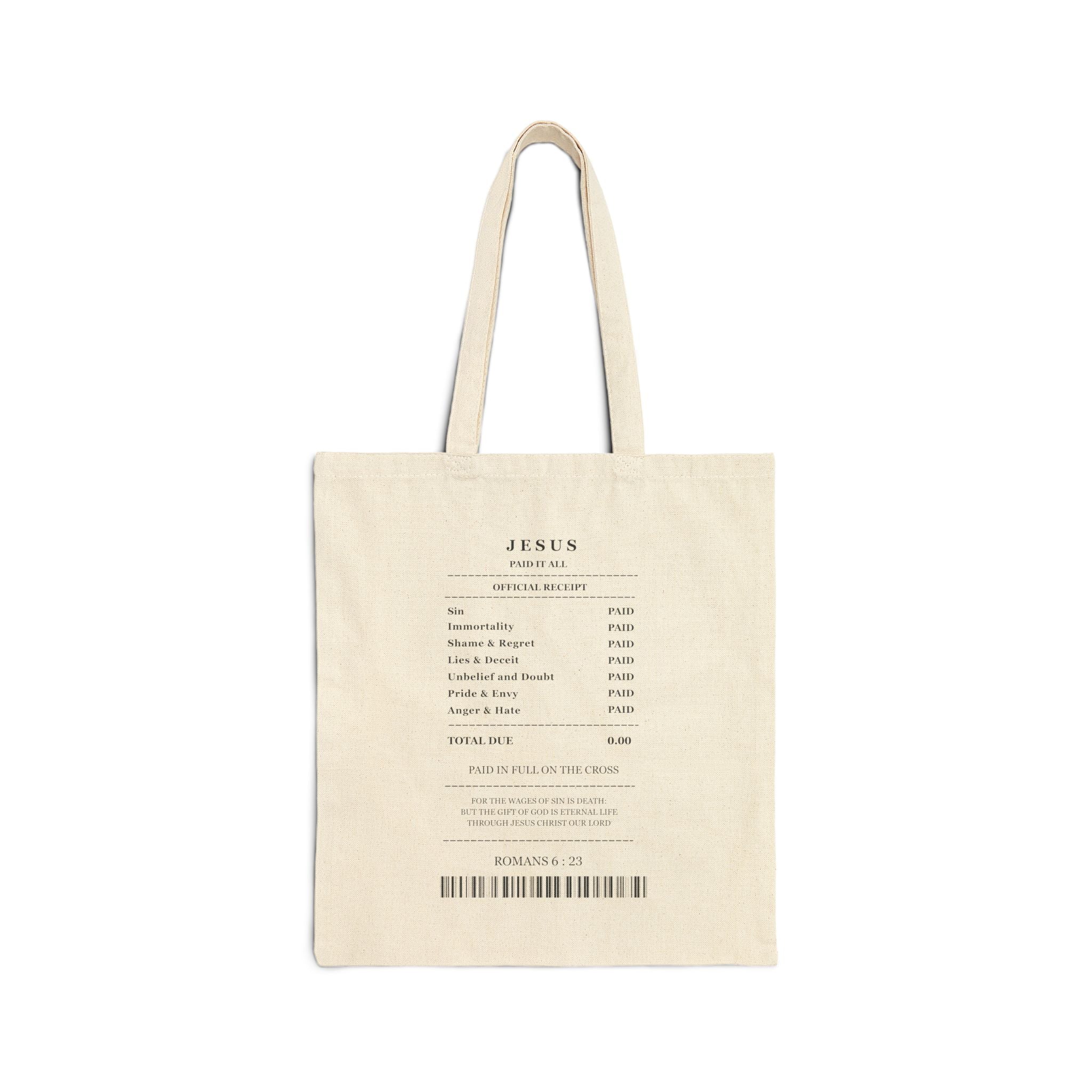 Canvas Tote Bag — Minimalist 'Jesus Tracklist' Scripture Tote (Eco-Friendly Everyday Bag)