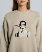 Surreal Woman Face Art Sweatshirt | Unisex Abstract Eye Graphic Tee | Modern Statement Shirt