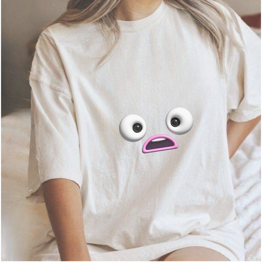 Shocked Face Expression Emoji Face Cute T-Shirt — Funny Minimal Mood Graphic Tee