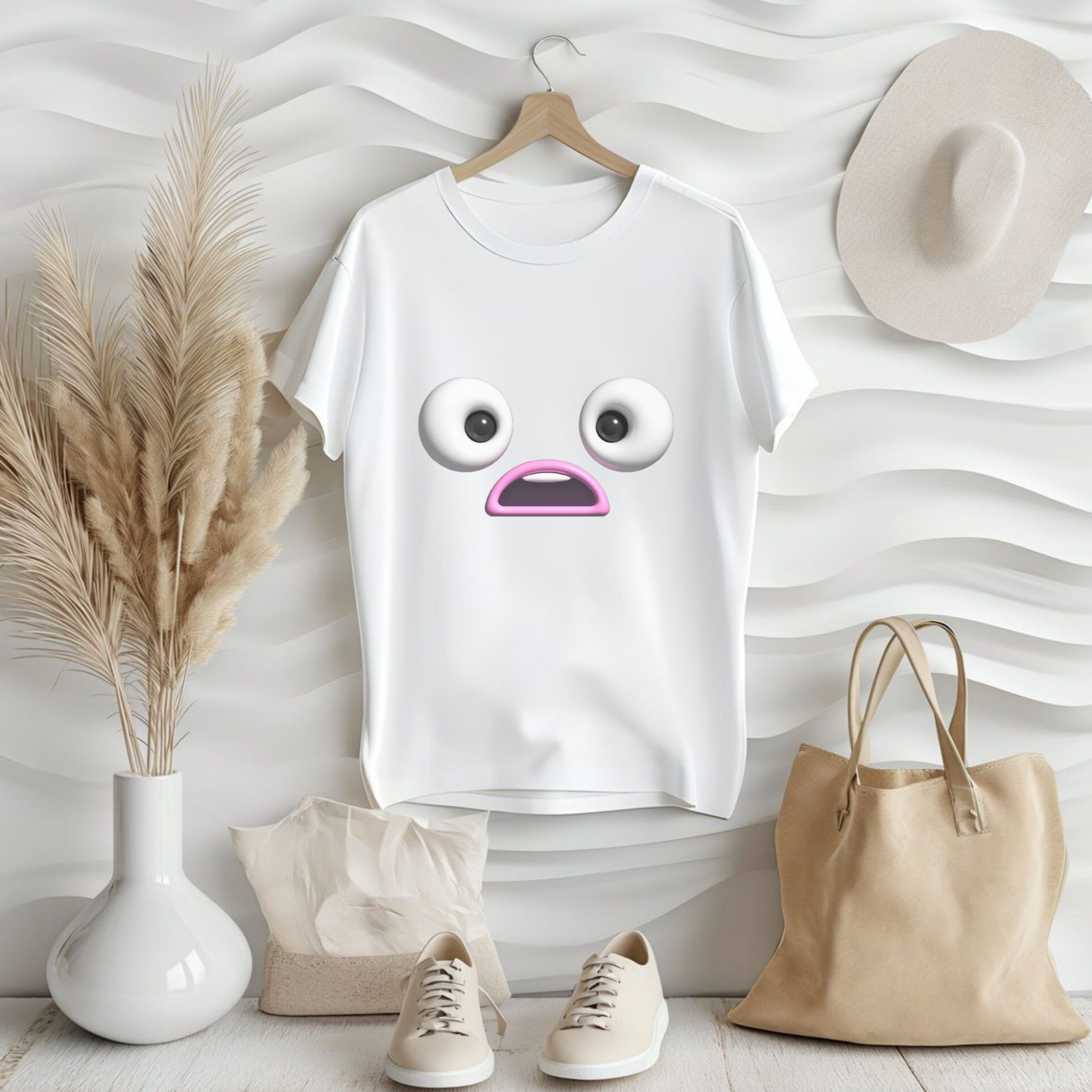 Shocked Face Expression Emoji Face Cute T-Shirt — Funny Minimal Mood Graphic Tee