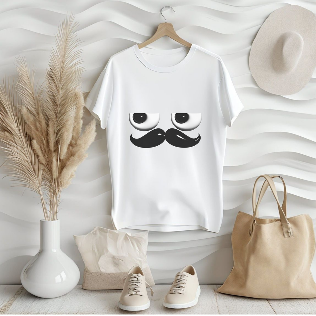 Funny Mustache Eyes T-Shirt – Minimalist Humor Emoji Face Graphic Tee