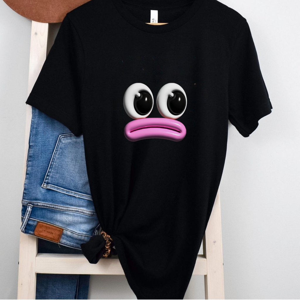 Sad Emoji Face T-Shirt — Cute Pink Pout Graphic Tee