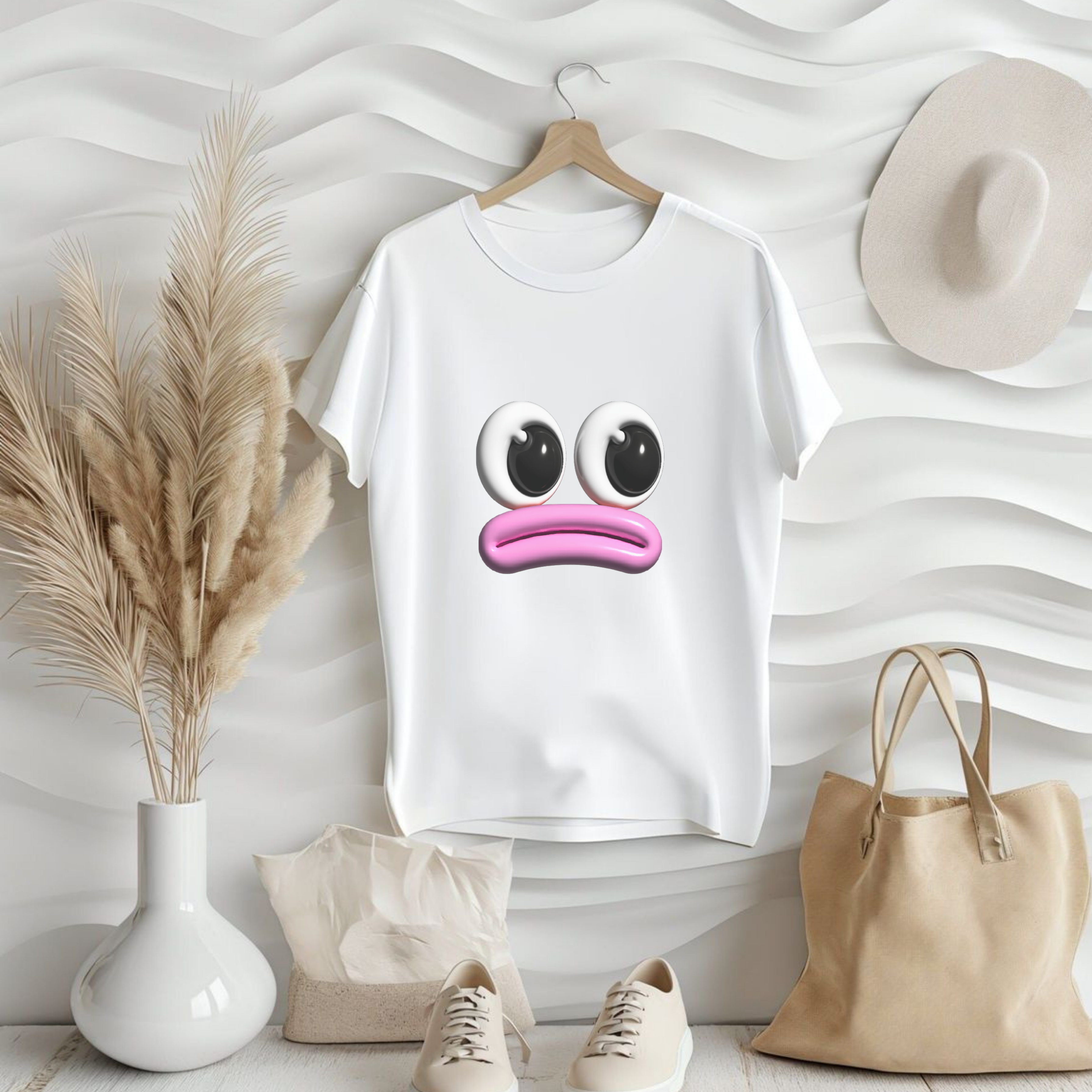 Sad Emoji Face T-Shirt — Cute Pink Pout Graphic Tee