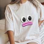 Sad Emoji Face T-Shirt — Cute Pink Pout Graphic Tee