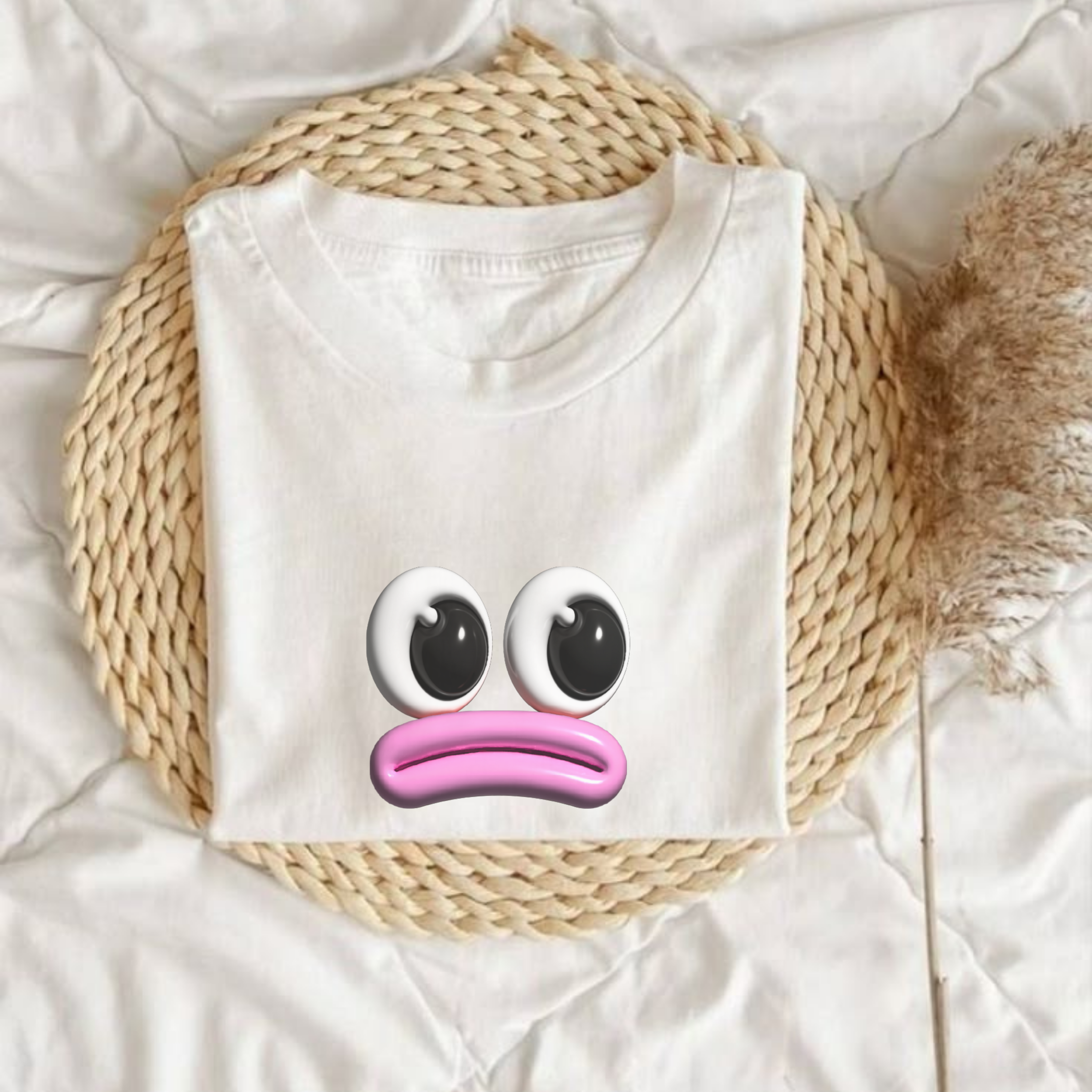 Sad Emoji Face T-Shirt — Cute Pink Pout Graphic Tee